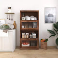 CLIHOME Bookcase Closed Back Glass Doors Office Storage Cabinet Freestanding Low Cabinet Bookcase Against Wall Dustproof Bookshelf