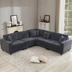 GDFStudio Fenlo 108.5 Modern 5-Seater Corduroy Upholstered Sectional Sofa with 5 Pillows and 6 Back Cushions