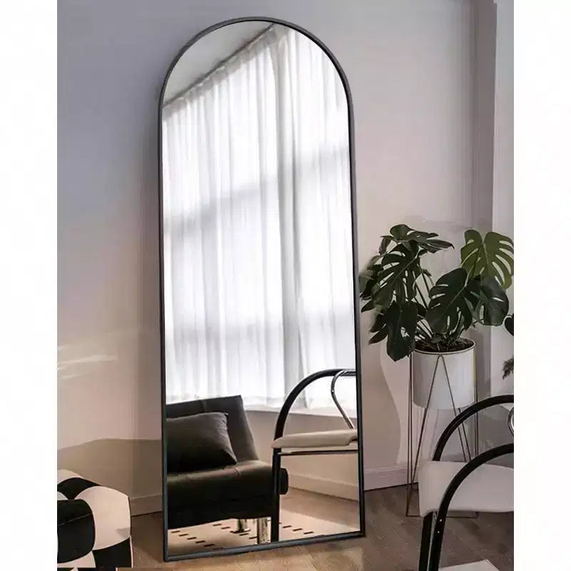 Miroir sur pied plein corps arqué avec support 45x147 cm Miroir mural noir Chambre Miroir de corps Grande taille Cadre solide