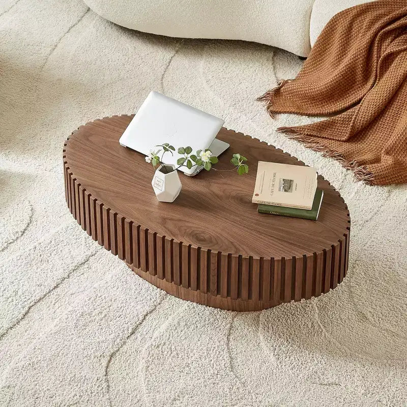 Table Basse Ovale Moderne MAYEERTY 43 Pouces avec Pieds de Tambour, Table d'Appoint en MDF pour Salon et Chambre à Coucher, Table Basse Compacte pour Petits Espaces