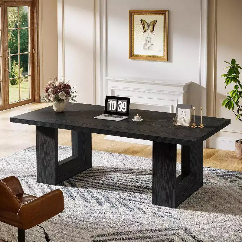 Bureau de travail Lantine, grand bureau de direction de ferme de 62,99 pouces, table d'ordinateur pour bureau, salle de conférence, salle d'étude (Noir)