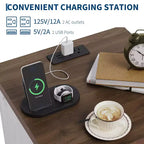 Table de Chevet avec Station de Recharge, Table d'Appoint en Bois avec Ports USB et Prises de Courant, Table de Nuit à 2 Tiroirs