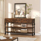 Table Console Industrielle 52" avec 3 Tiroirs de Rangement - Table de Canapé en Métal à 3 Niveaux pour Entrée, Salon, Couloir et Derrière le Canapé