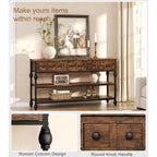 Table Console Industrielle 52" avec 3 Tiroirs de Rangement - Table de Canapé en Métal à 3 Niveaux pour Entrée, Salon, Couloir et Derrière le Canapé