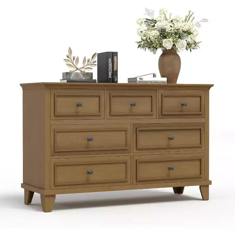 Commode 7 Tiroirs Acekool, Commode en Bois Moderne, Organisateur de Rangement Profond avec Poignées Vintage, Meuble TV pour Chambre et Salon