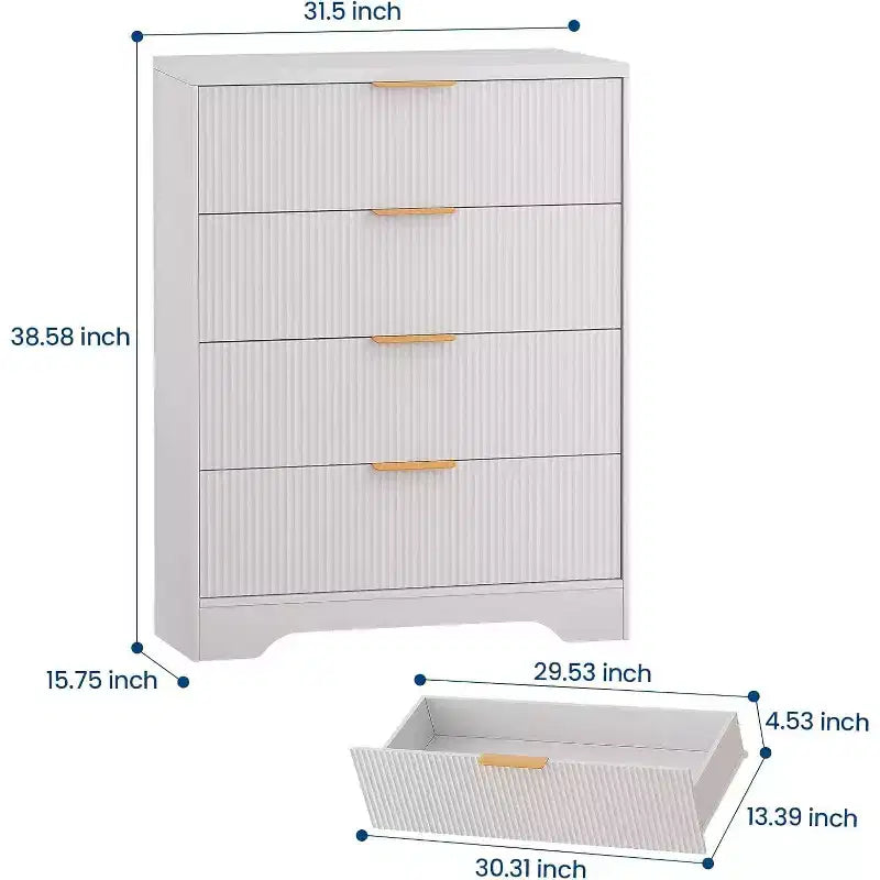 Commode Acekool à 4 tiroirs cannelés, commode moderne avec panneau ondulé, meuble de rangement haut pour chambre à coucher, chambre d'enfant, salon, entrée.