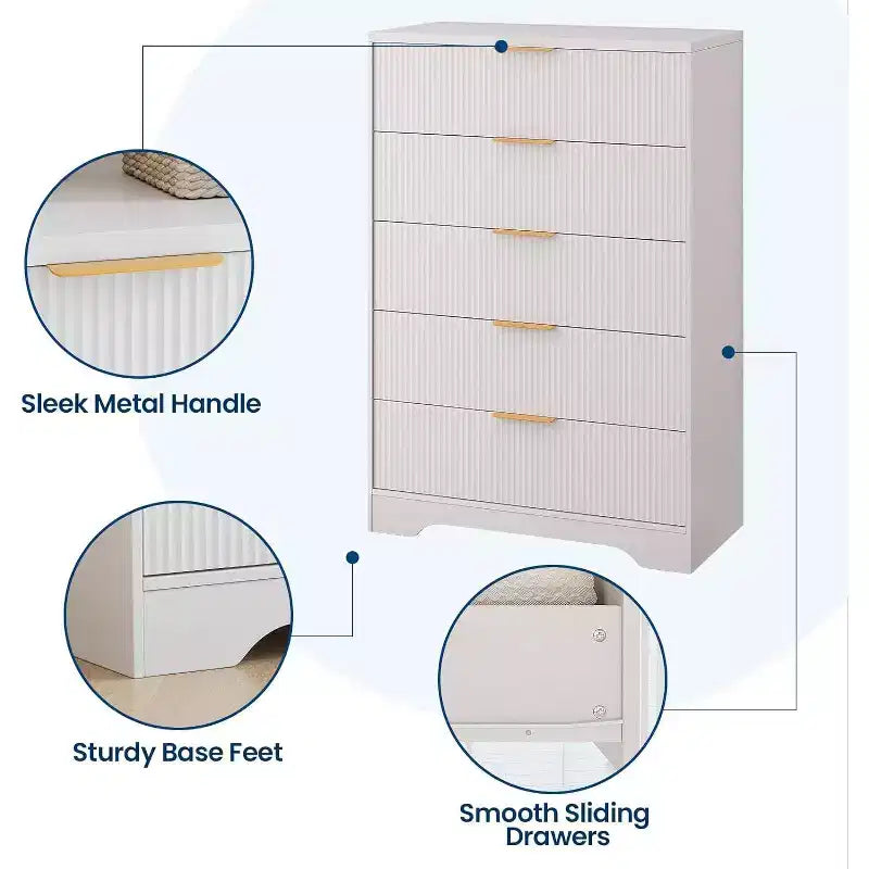 Commode Acekool à 4 tiroirs cannelés, commode moderne avec panneau ondulé, meuble de rangement haut pour chambre à coucher, chambre d'enfant, salon, entrée.