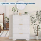 Commode Acekool à 4 tiroirs cannelés, commode moderne avec panneau ondulé, meuble de rangement haut pour chambre à coucher, chambre d'enfant, salon, entrée.