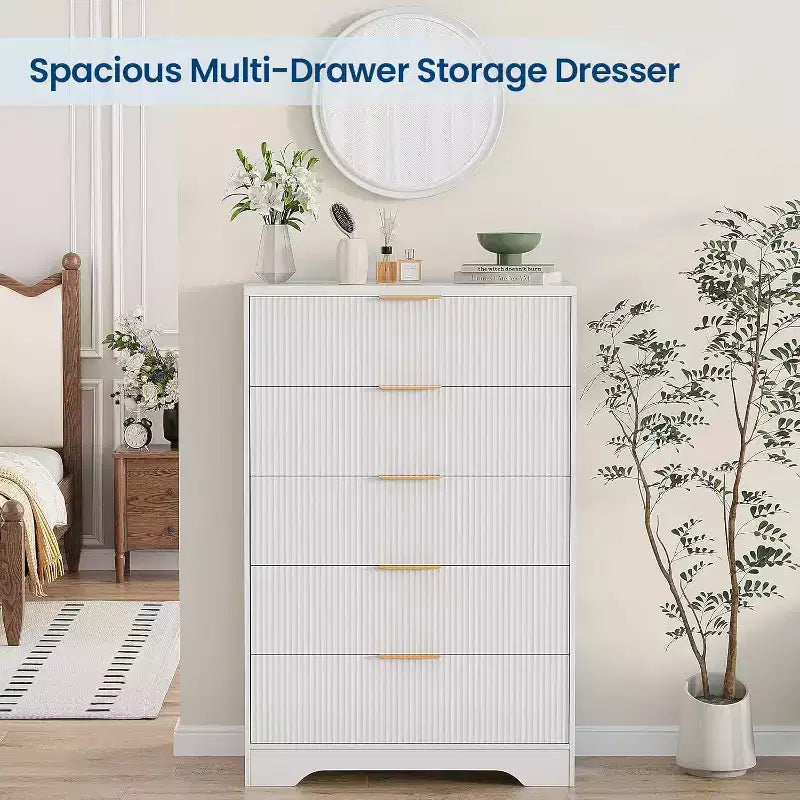 Commode Acekool à 4 tiroirs cannelés, commode moderne avec panneau ondulé, meuble de rangement haut pour chambre à coucher, chambre d'enfant, salon, entrée.