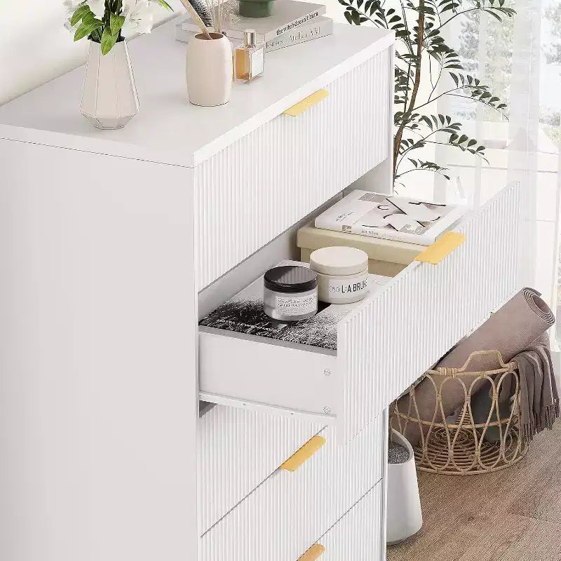 Commode Acekool à 4 tiroirs cannelés, commode moderne avec panneau ondulé, meuble de rangement haut pour chambre à coucher, chambre d'enfant, salon, entrée.