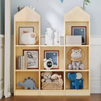 Bibliothèque pour enfants à 8 compartiments en forme de château, coin lecture pour enfants avec organiseur de rangement de jouets, vitrine de rangement multiple pour salle de jeux d'enfants
