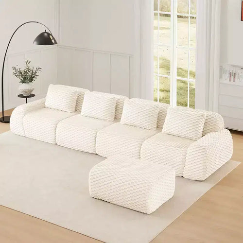 Canapé sectionnel modulaire en L moderne 146 pour salon, tissu flanelle, canapé surdimensionné 4 places, canapé sans armature
