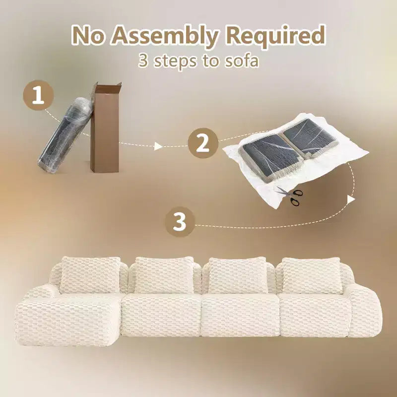 Canapé sectionnel modulaire en L moderne 146 pour salon, tissu flanelle, canapé surdimensionné 4 places, canapé sans armature