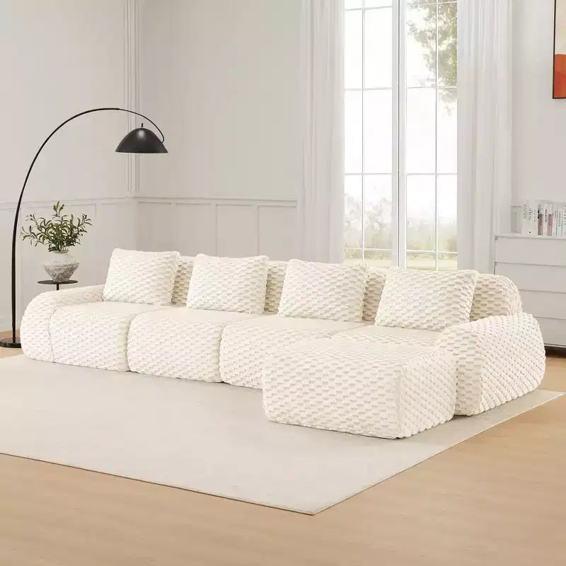 Canapé sectionnel modulaire en L moderne 146 pour salon, tissu flanelle, canapé surdimensionné 4 places, canapé sans armature