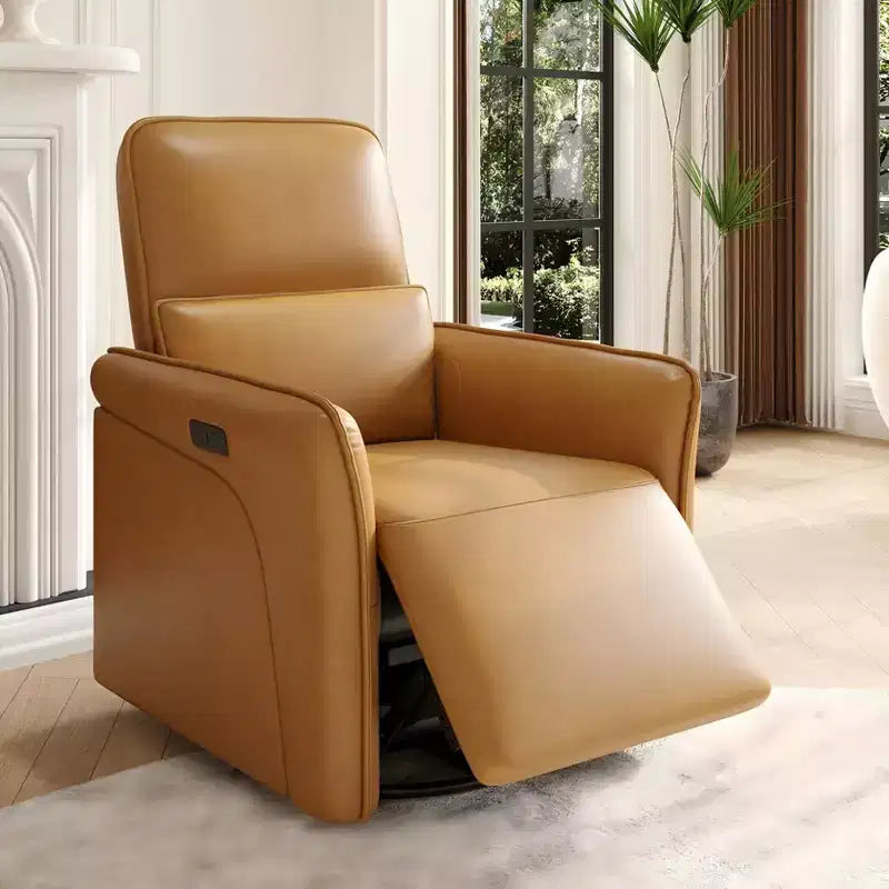 Fauteuil Inclinable Électrique avec Rotation à 360° et Recharge, Fauteuil à Bascule Électrique avec Support Lombaire pour Salon ou Chambre de Bébé, Marron