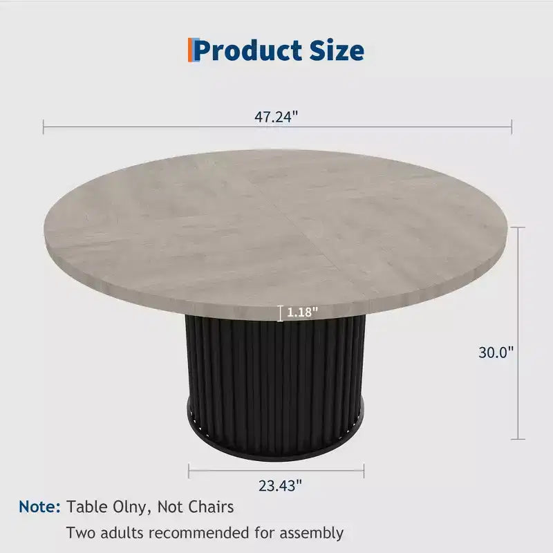 Table de salle à manger ronde de 47 pouces pour 4 à 6 personnes, avec pied piédestal en métal ondulé, table de cuisine circulaire de style ferme pour salle à manger, cuisine