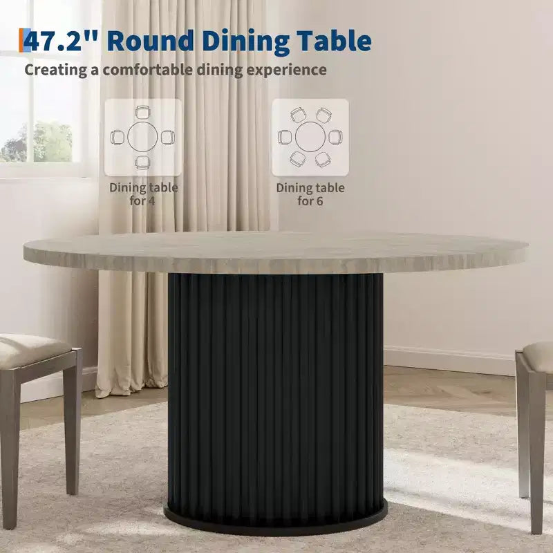Table de salle à manger ronde de 47 pouces pour 4 à 6 personnes, avec pied piédestal en métal ondulé, table de cuisine circulaire de style ferme pour salle à manger, cuisine