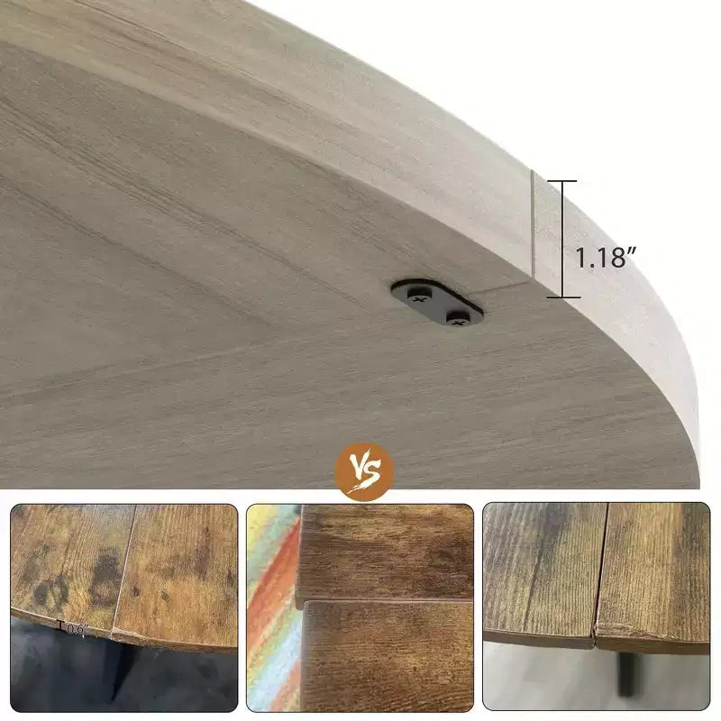 Table de salle à manger ronde de 47 pouces pour 4 à 6 personnes, avec pied piédestal en métal ondulé, table de cuisine circulaire de style ferme pour salle à manger, cuisine