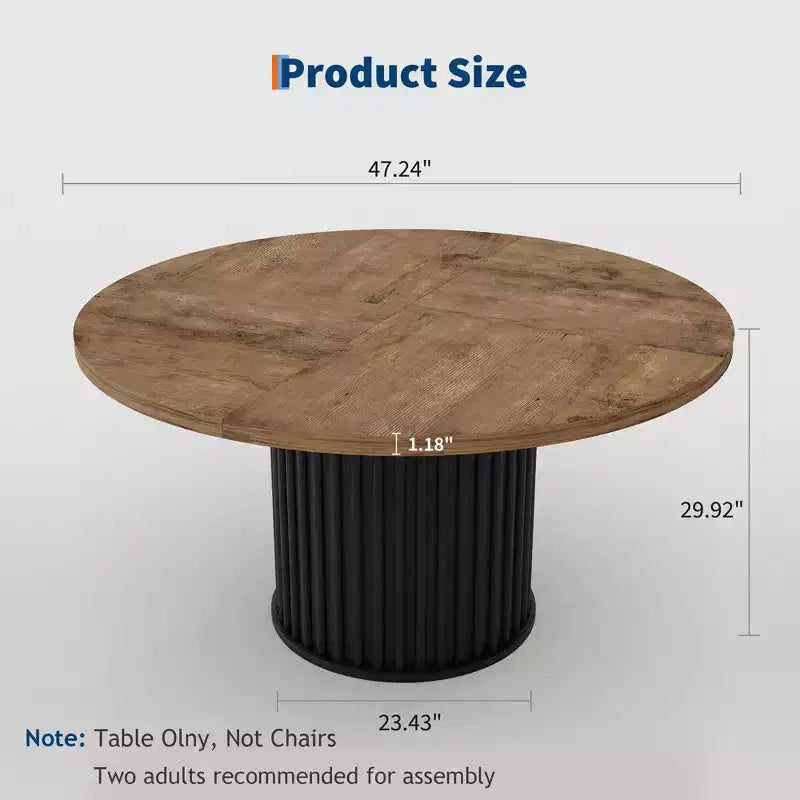Table de salle à manger ronde de 47 pouces pour 4 à 6 personnes, avec pied piédestal en métal ondulé, table de cuisine circulaire de style ferme pour salle à manger, cuisine