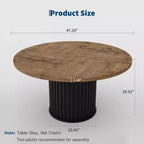 Table de salle à manger ronde de 47 pouces pour 4 à 6 personnes, avec pied piédestal en métal ondulé, table de cuisine circulaire de style ferme pour salle à manger, cuisine