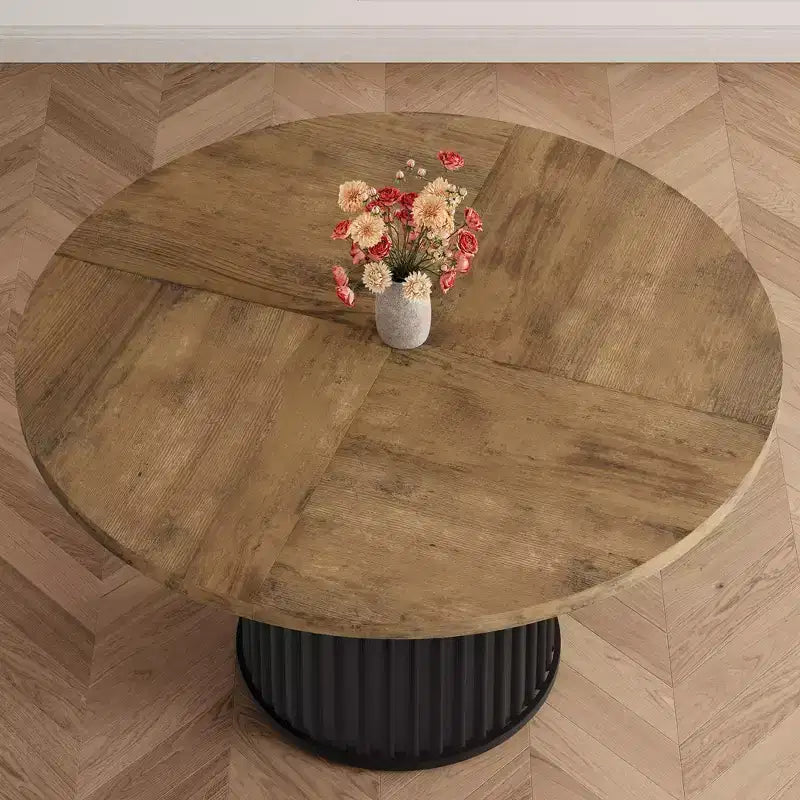 Table de salle à manger ronde de 47 pouces pour 4 à 6 personnes, avec pied piédestal en métal ondulé, table de cuisine circulaire de style ferme pour salle à manger, cuisine