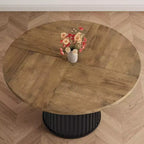 Table de salle à manger ronde de 47 pouces pour 4 à 6 personnes, avec pied piédestal en métal ondulé, table de cuisine circulaire de style ferme pour salle à manger, cuisine