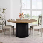 47 Round Dining Table for 4-6 People, Dining Room Table with Waveform Metal Pedestal Base, Farmhouse Circle Kitchen Table for Dining Room, Kitchen