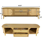 Meuble TV en rotin naturel de 170 cm pour téléviseurs jusqu'à 75 pouces, console média avec pieds en bois massif pour salon et home cinéma