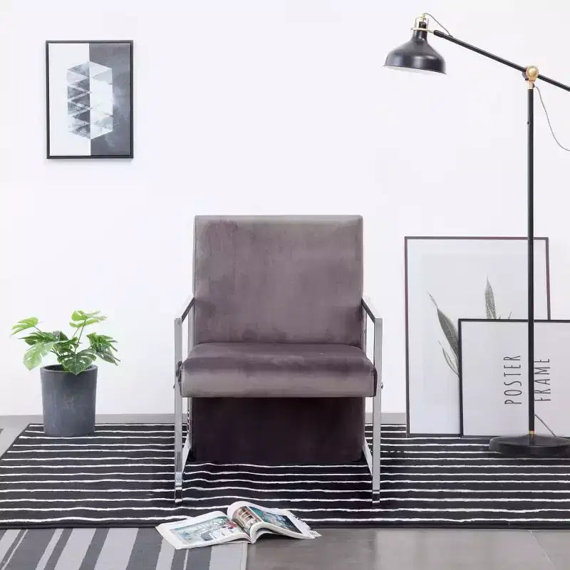 vidaXL Fauteuil avec pieds chromés Velours gris foncé