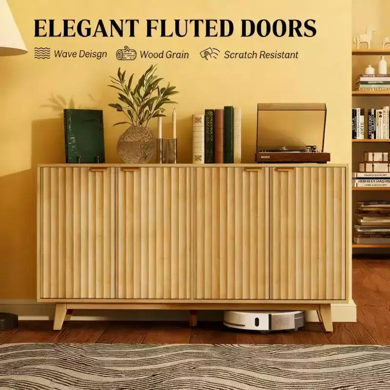 Meuble buffet de rangement Okak au design ondulé cannelé moderne avec 2/4 portes, buffet décoratif pour salle à manger, cuisine