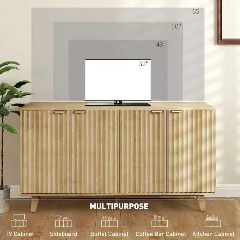 Meuble buffet de rangement Okak au design ondulé cannelé moderne avec 2/4 portes, buffet décoratif pour salle à manger, cuisine
