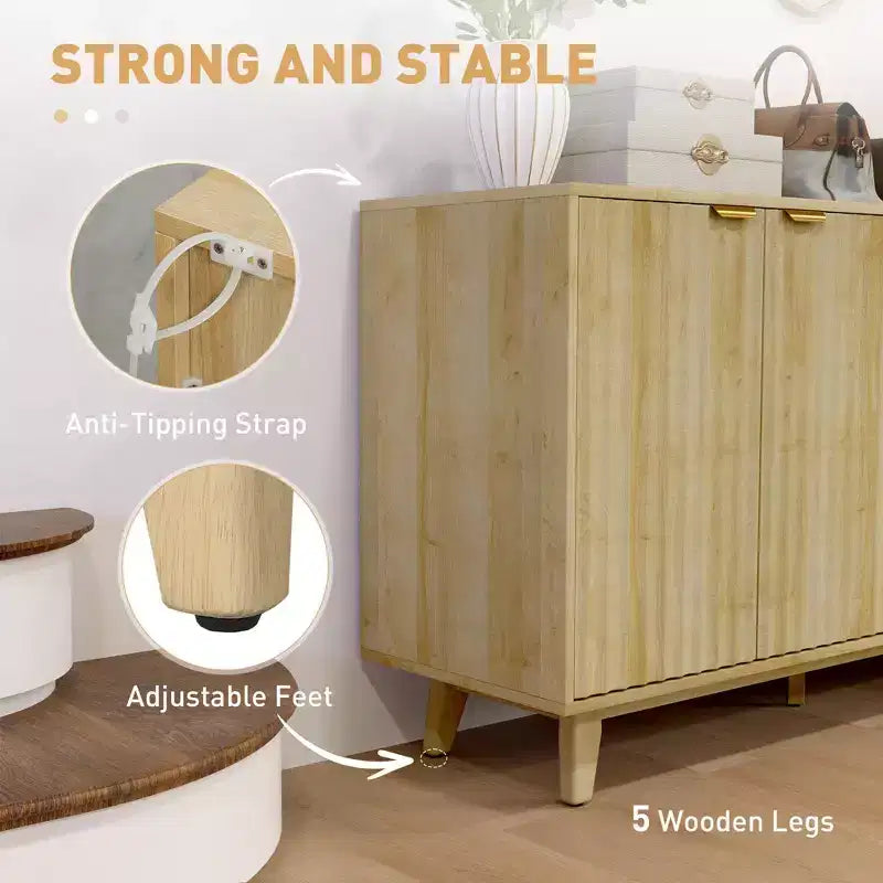 Meuble buffet de rangement Okak au design ondulé cannelé moderne avec 2/4 portes, buffet décoratif pour salle à manger, cuisine