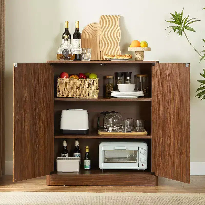 Meuble buffet de rangement Okak au design ondulé cannelé moderne avec 2/4 portes, buffet décoratif pour salle à manger, cuisine