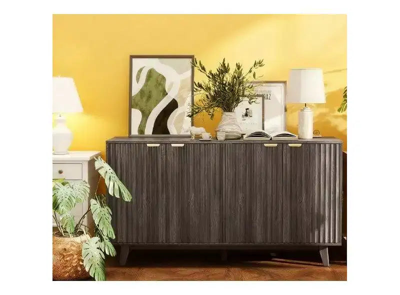 Meuble buffet de rangement Okak au design ondulé cannelé moderne avec 2/4 portes, buffet décoratif pour salle à manger, cuisine