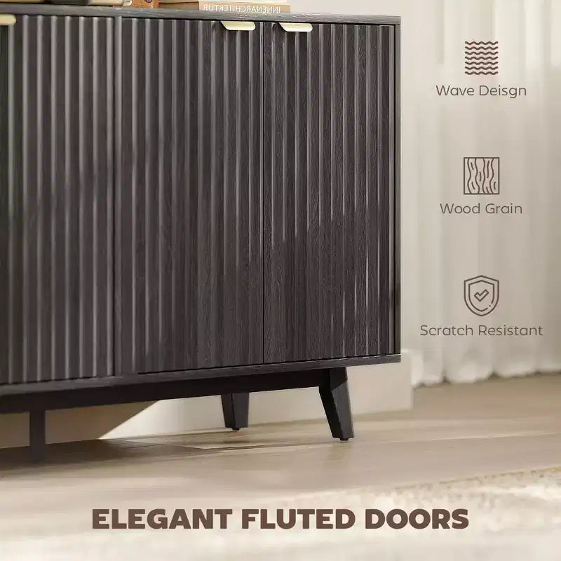 Meuble buffet de rangement Okak au design ondulé cannelé moderne avec 2/4 portes, buffet décoratif pour salle à manger, cuisine