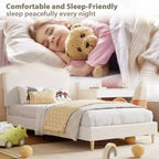 Cadre de lit double pour enfants avec tête de lit mignonne, lit plateforme rembourré en velours pour filles et garçons, pas besoin de sommier tapissier avec lattes en bois
