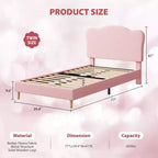 Cadre de lit double pour enfants avec tête de lit mignonne, lit plateforme rembourré en velours pour filles et garçons, pas besoin de sommier tapissier avec lattes en bois