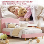 Cadre de lit double pour enfants avec tête de lit mignonne, lit plateforme rembourré en velours pour filles et garçons, pas besoin de sommier tapissier avec lattes en bois