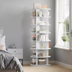 7-Tier Rotating Shoe Rack Tower, 360 Revolving Shoes Organizer with 28-32 Pairs Storage, White Free-Standing Spinning Shoe Display Carousel
