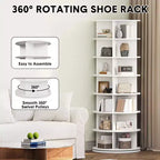 Tour de rangement rotative pour chaussures à 7 niveaux, organisateur de chaussures rotatif à 360° avec rangement pour 28 à 32 paires, carrousel d'affichage de chaussures blanc sur pied