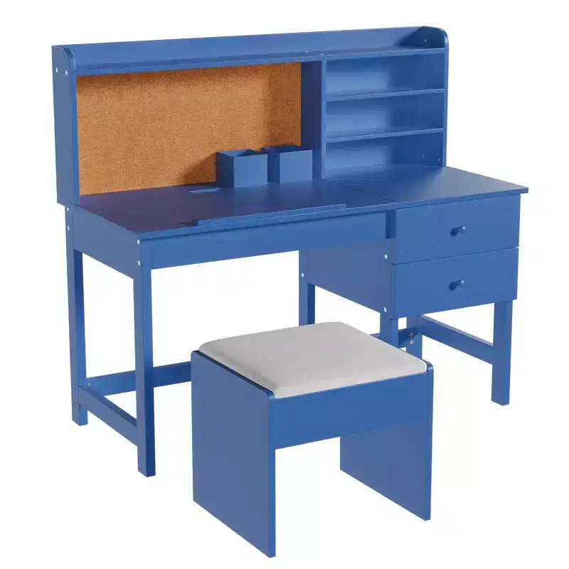 Ensemble bureau et chaise pour enfants, table d'étude en bois avec plateau inclinable réglable, tiroirs et tableau en liège - Ensemble bureau d'apprentissage scolaire pour enfants de 3 à 8 ans