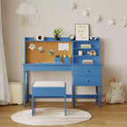 Ensemble bureau et chaise pour enfants, table d'étude en bois avec plateau inclinable réglable, tiroirs et tableau en liège - Ensemble bureau d'apprentissage scolaire pour enfants de 3 à 8 ans