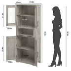 Meuble de salle de bain haut, armoire de rangement de 67 po avec portes vitrées et étagère réglable, armoire autoportante pour petits espaces, buanderie, salon