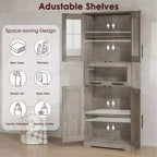 Meuble de salle de bain haut, armoire de rangement de 67 po avec portes vitrées et étagère réglable, armoire autoportante pour petits espaces, buanderie, salon