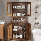 Meuble de salle de bain haut, armoire de rangement de 67 po avec portes vitrées et étagère réglable, armoire autoportante pour petits espaces, buanderie, salon