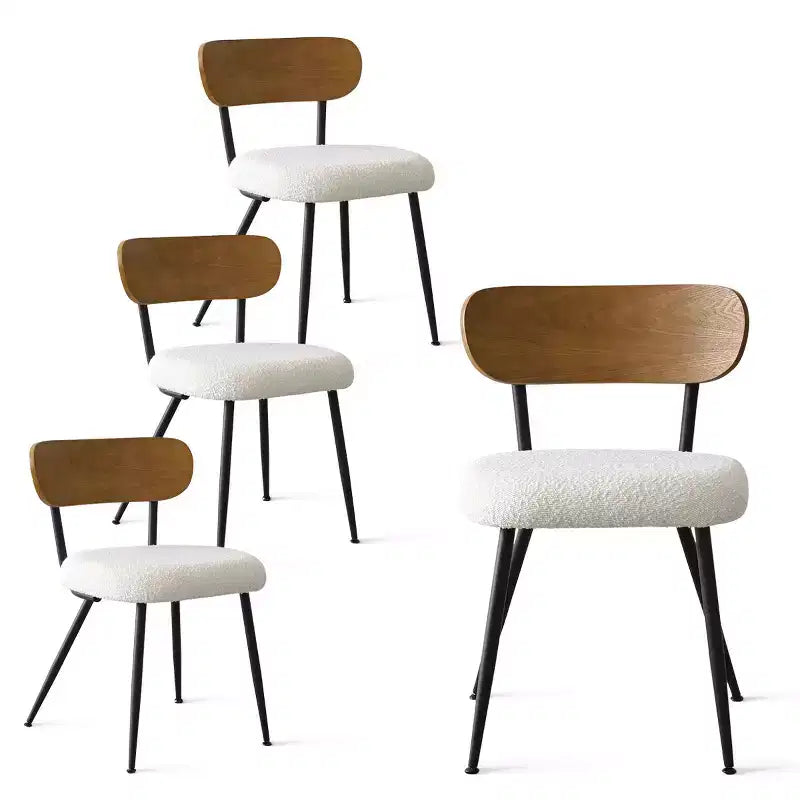Chaises de salle à manger capitonnées modernes du milieu du siècle, ensemble de 4, chaises d'appoint sans accoudoirs avec pieds en métal noir, sièges en bouclette et dossier incurvé - Panipeachy