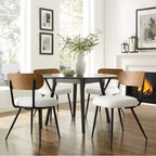 Chaises de salle à manger capitonnées modernes du milieu du siècle, ensemble de 4, chaises d'appoint sans accoudoirs avec pieds en métal noir, sièges en bouclette et dossier incurvé - Panipeachy