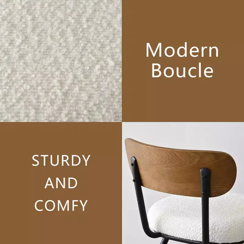 Chaises de salle à manger capitonnées modernes du milieu du siècle, ensemble de 4, chaises d'appoint sans accoudoirs avec pieds en métal noir, sièges en bouclette et dossier incurvé - Panipeachy