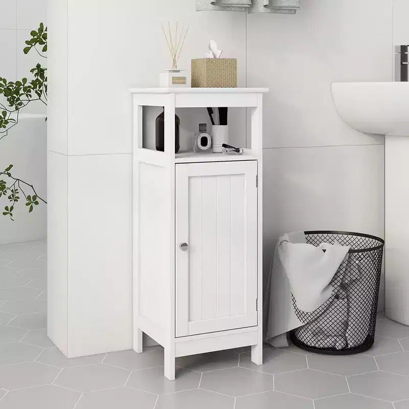 Bathroom Single Door Cabinet Multi-functional Wooden Storage Cabinet With Adjustable Shelf Open Shelf For Bathroom Kitchen Living Room White