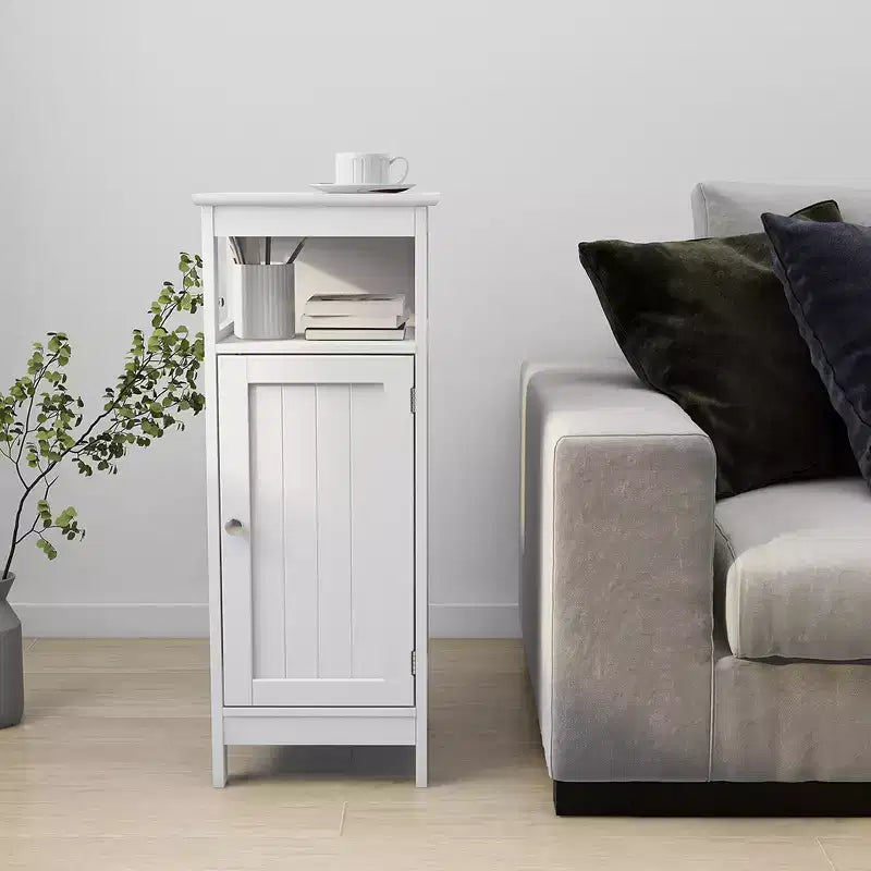 Meuble de rangement multifonctionnel en bois à porte simple pour salle de bain avec étagère réglable et étagère ouverte pour salle de bain, cuisine, salon, blanc